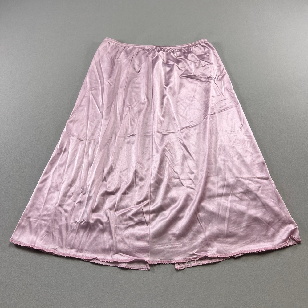 Vintage Jcpenney Half Slip Skirt Womens L Pink Satin Delicate Lace Trim Pull On